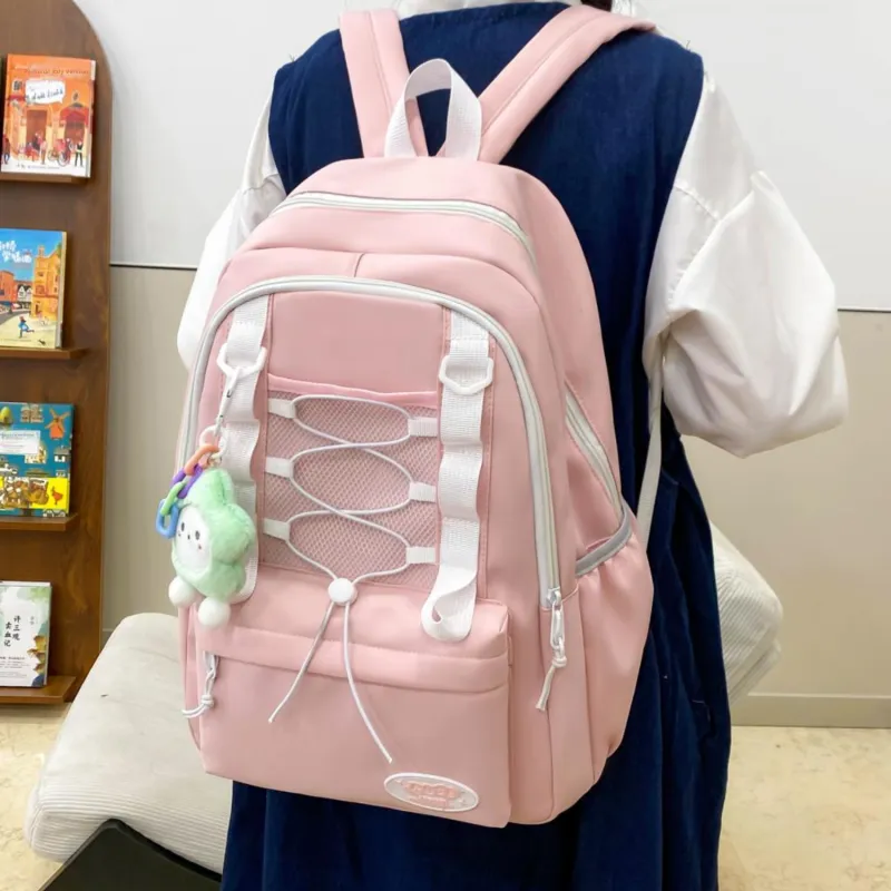 OUZIHUANG Nylon Backpack Combo Set Women's Green/Pink/Yellow/Blue/Black/Purple-2