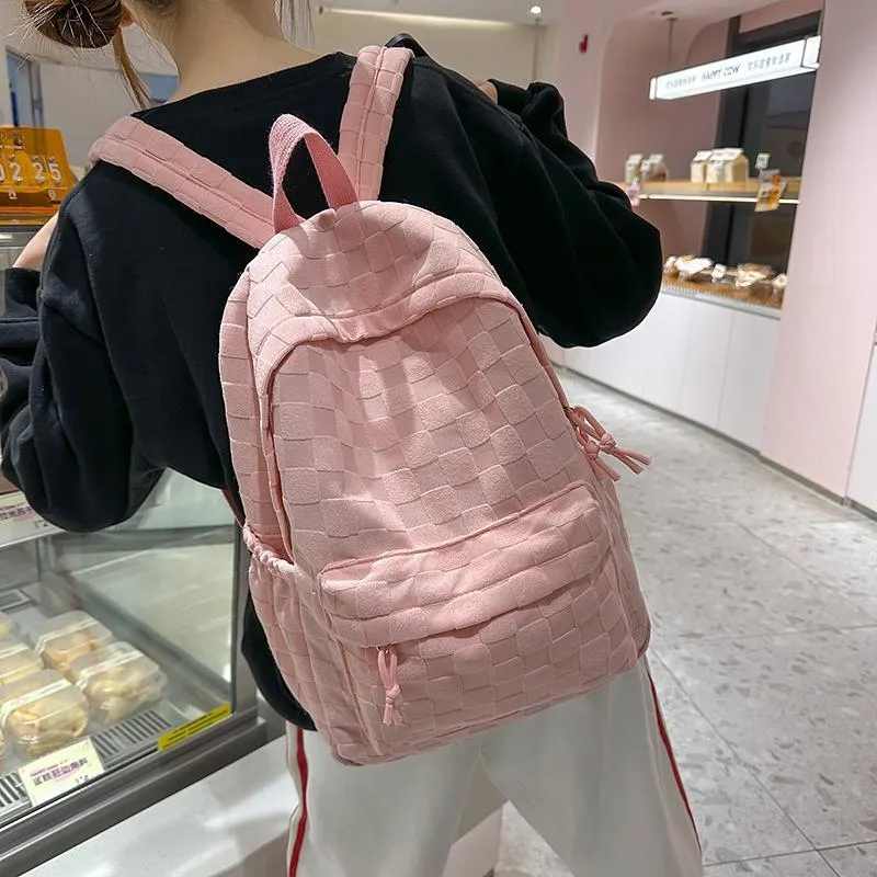 BRABOSTON Corduroy With Nylon Backpack Unisex Black/Khaki/Pink/Blue-16