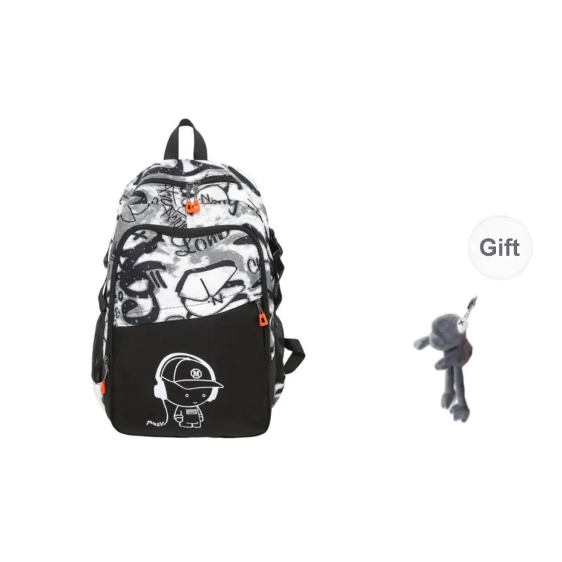 BRABOSTON Nylon Backpack Regular Unisex Pure Black/White/Blue/Black-6