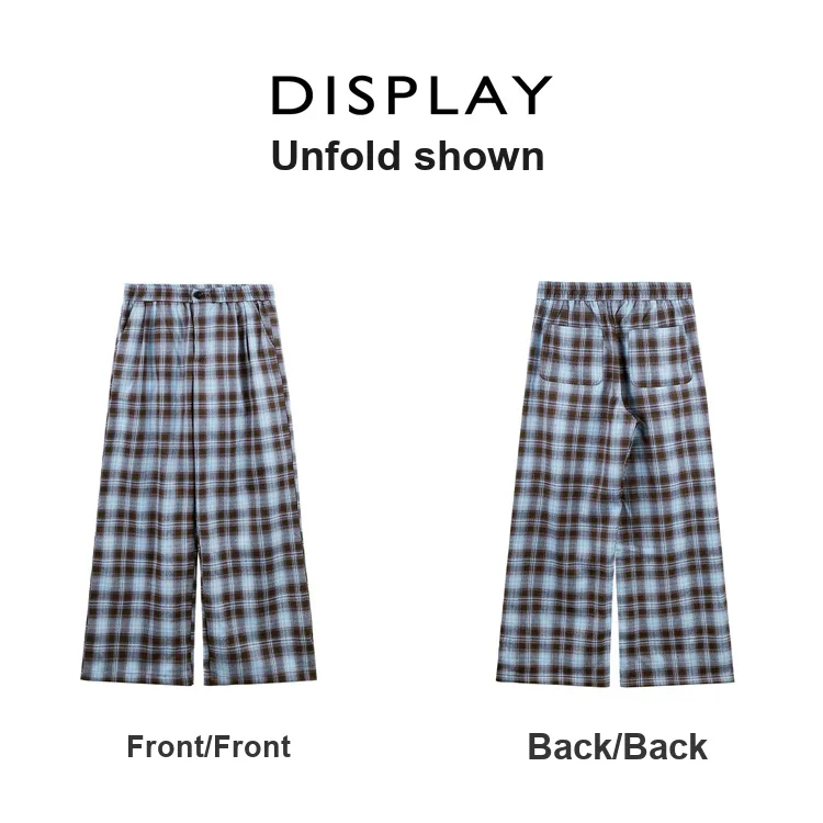 Migu Casual Pants Women's Blue Coffee Plaid-1