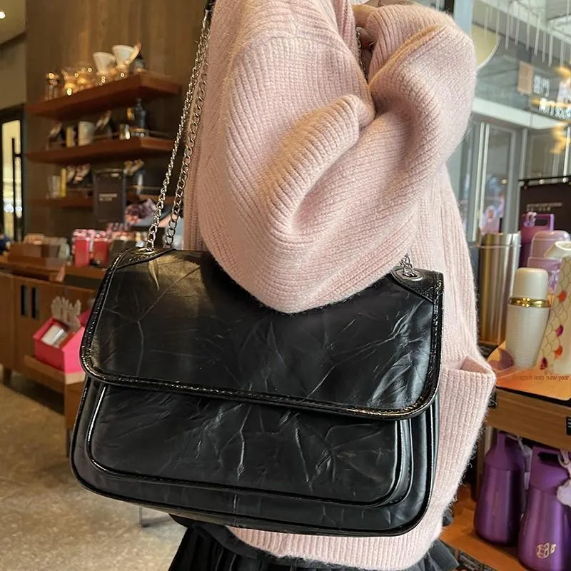 Marino Orlandi Cow Leather Synthetic Leather Chain Bag Shoulder Bag Medium Size Women's Black-22