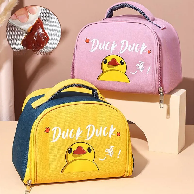 Qifeng Water-Resistant Oil-Proof Student Portable Lunch Box Insulated Bag Blue Yellow/Pink/Blue-2