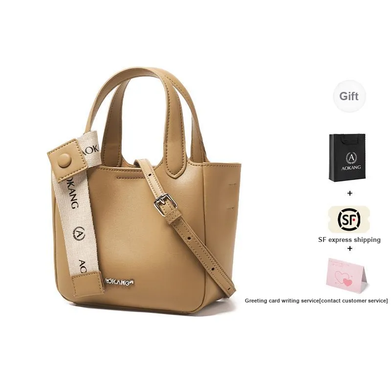 AOKANG Cow Split Leather Bucket Bag, Crossbody Bag, Handbag Regular Women's Cocoa Brown/Hepburn Black/Cream Apricot-6
