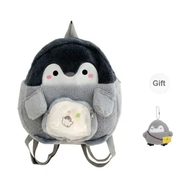 PAIBLOKS Plush Backpack Regular Unisex Gray Penguin