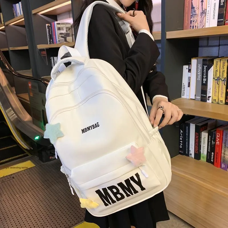 KAMLUI Nylon Backpack Backpack Student Backpack Regular Unisex White/Black/Yellow/Pink/Green-4