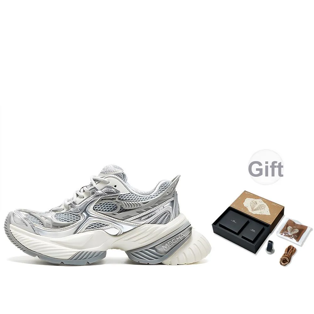 OGR Lightweight Height Increasing Rebound Low top Running Shoes Unisex Liquid Metallic Silver