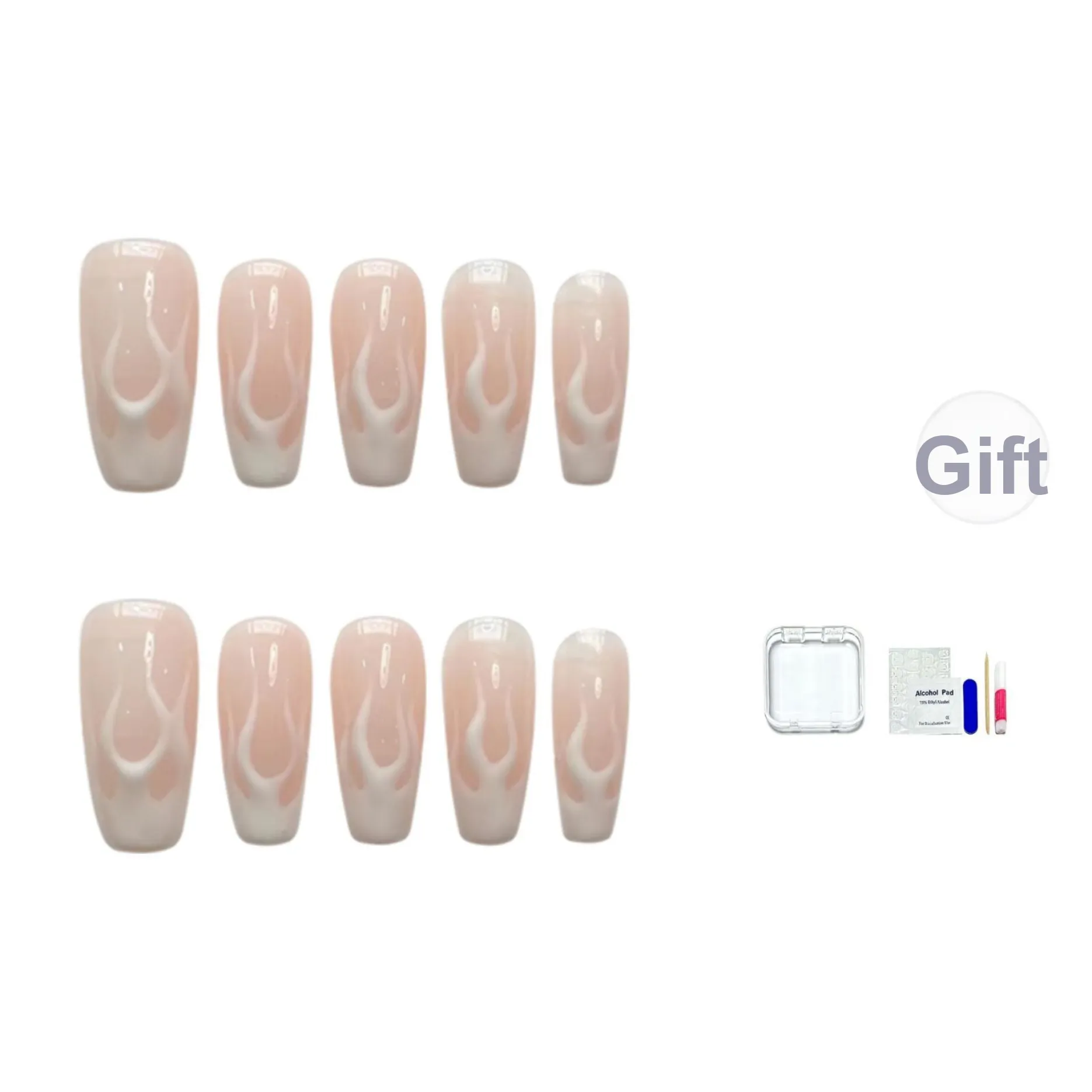 HUYONG Ручной Ночной свет Yaki Пламя False Nail Средний LADDER Городской CHIC Позиционирование стиля Телесный Стиль Instagram 14mm