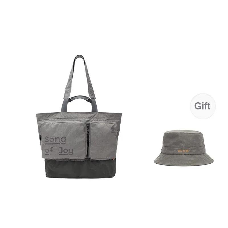 SONG OF JOY Water Repellent Techwear Nylon Unisex One Shoulder Tote Large Size Unisex Step Green/Humorous Black-7