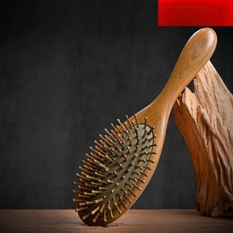 XIXIZI Green Sandalwood Wooden Round Ball Tooth Airbag Comb Head Scalp Meridian Massage For Enhanced Comfort-2