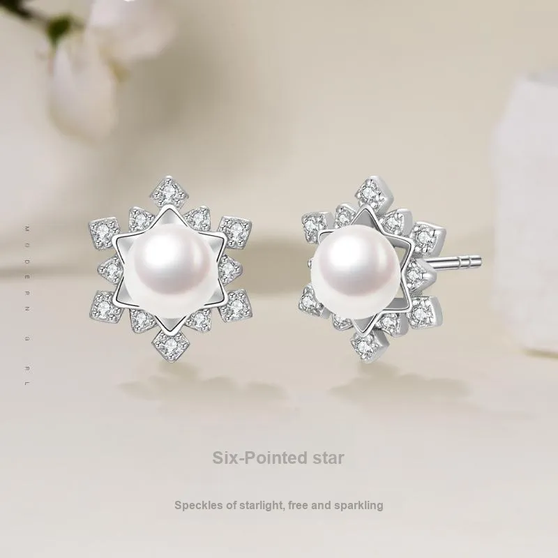 JINLIUFUJIXIANG Pearl Stud Earrings Women's-2