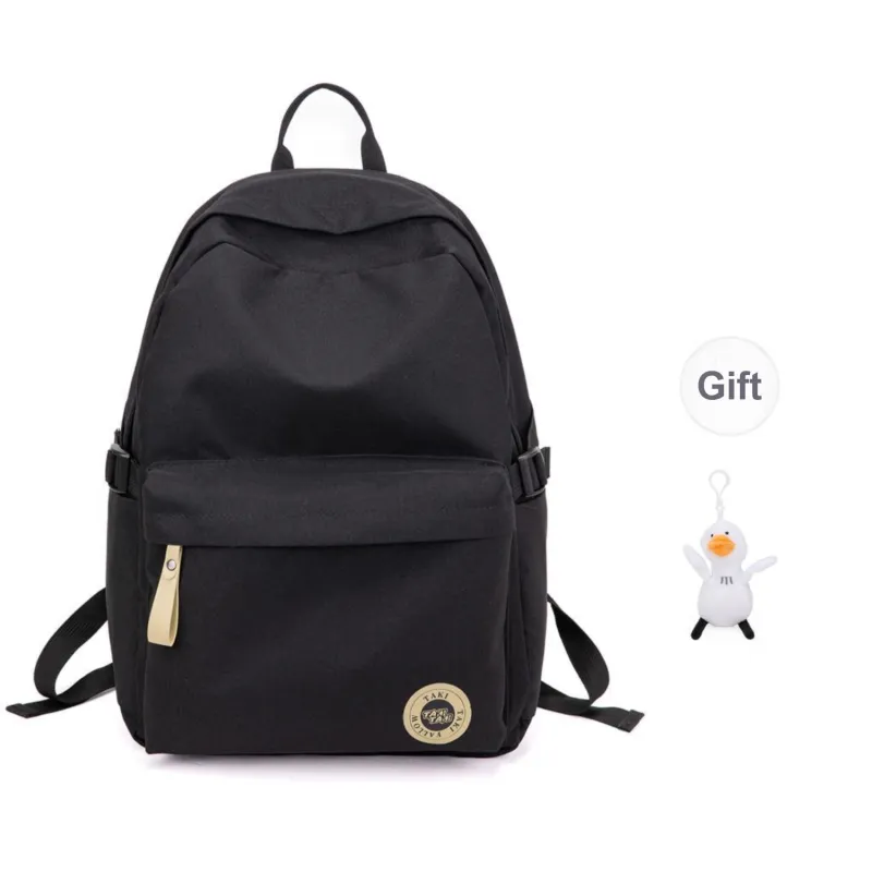 TAKI Nylon Versatile Large Capacity Student Backpack Regular Unisex Black/White/Khaki-6