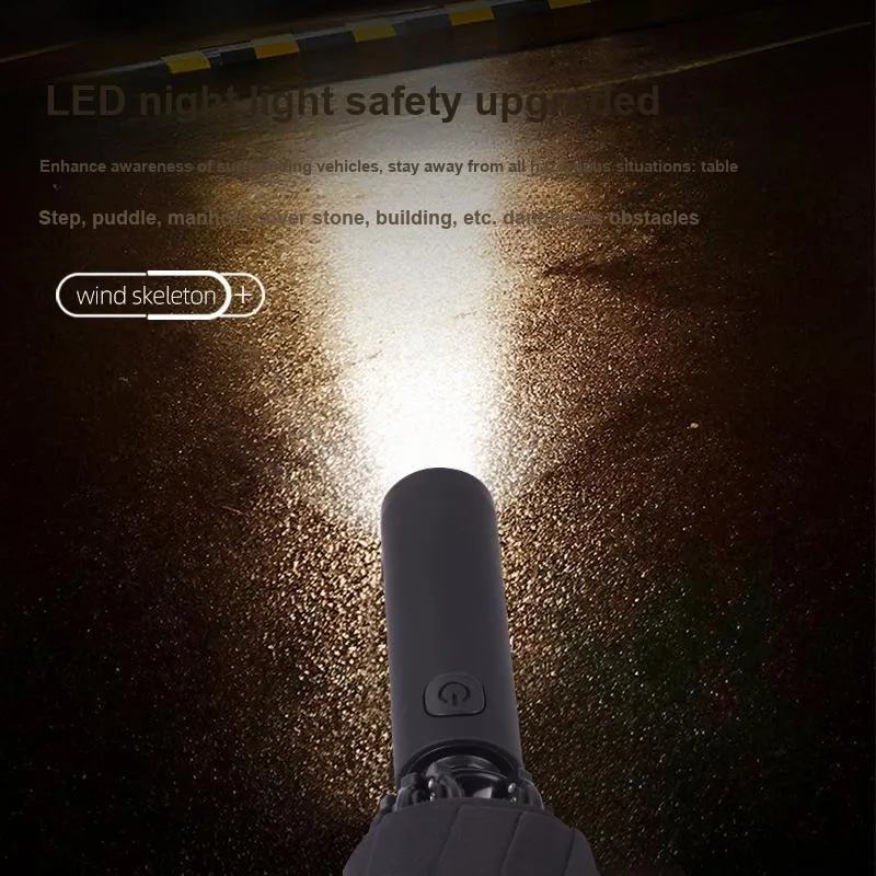 FEINUO Fully Automatic Car Mounted Sun Umbrella With Reflective Strap LED Light Storm Resistant Umbrella-5