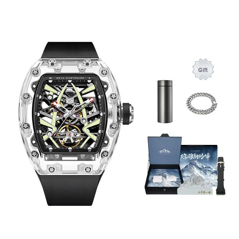 GEYA Mount Everest Glacier Collection Automatic Mechanical Movement Silicone Strap Watch Men's Watches Cut Out Dial-6