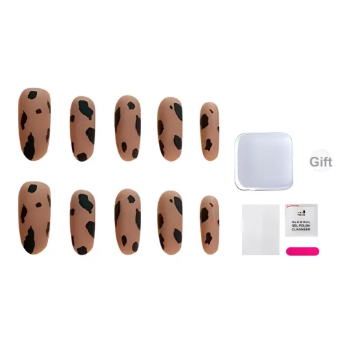 JIABITU Черный Spotted Матовый Леопардовый принт False Nail Овал Коричневый Smudge Coquette