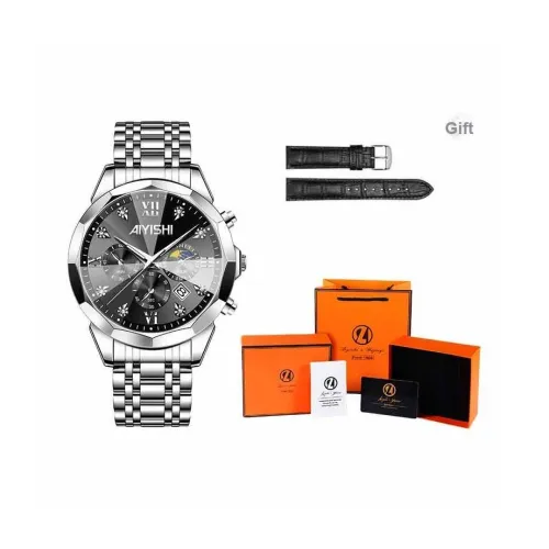 AIYISHI Кварцевый механизм ремешок из нержавеющей стали черный циферблат мужские часы