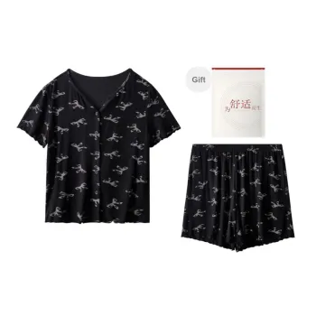 Red Beans At Home Pajama Set Women's Shopping Bag Black