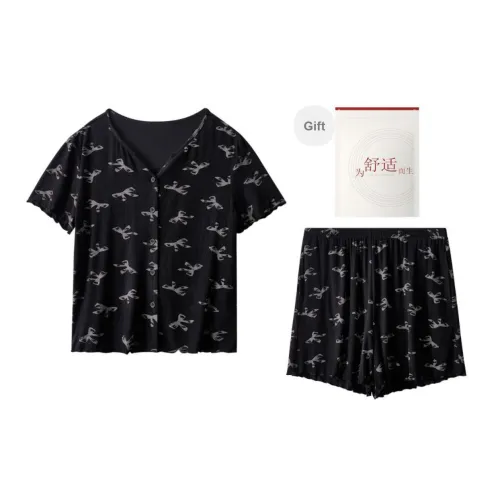 Red Beans At Home Pajama Set Women's Shopping BLACK bag Black