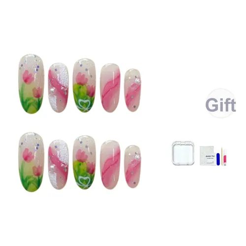 JINGCHANXUE Тюльпан Корица Handcrafted False Nail Овал Отделение Стразы Украшенный Смужка Мелкие блестки 16мм