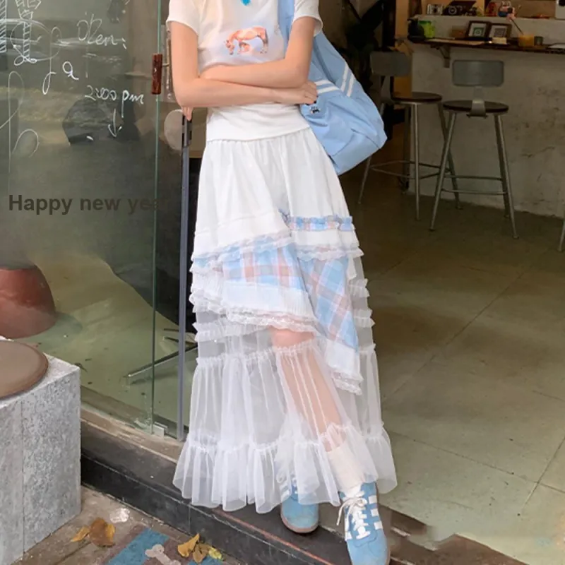 FLIM Casual Long Skirts Women's White-5