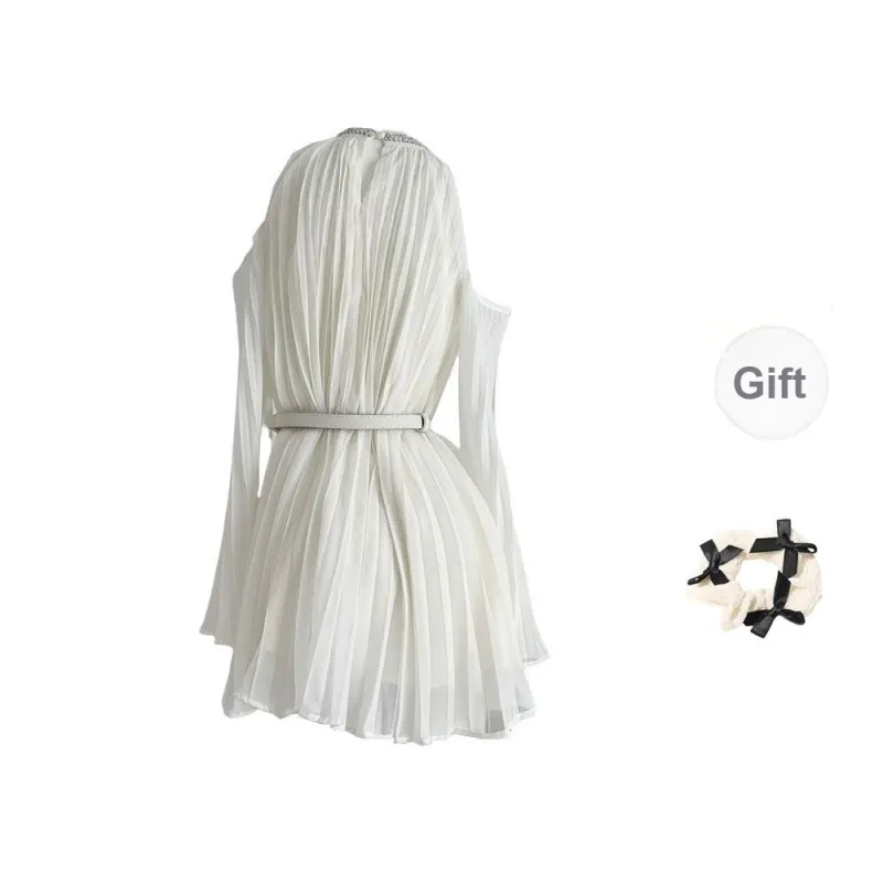 CPAURA Chiffon Shirt Women's White+Bowknot Hair Tie Comes With-1