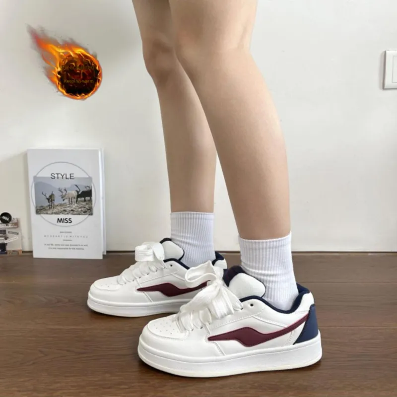 CHERRY&KALIKA Anti-Slip And Wear-Resistant Lightweight Height Increasing Low-Top Skateboard Shoes Unisex White Burgundy-8
