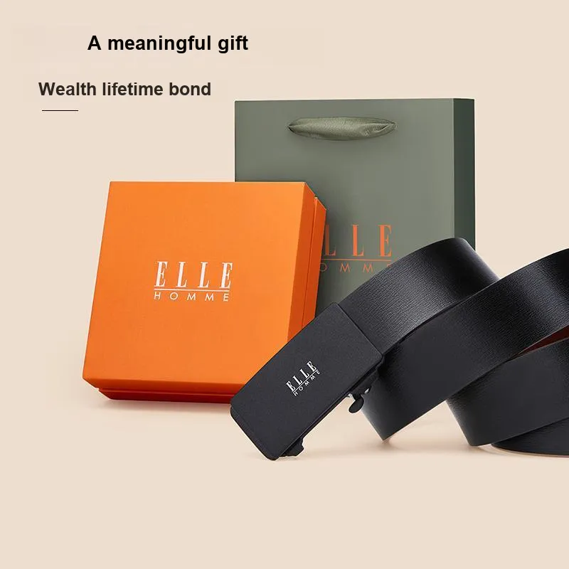 ELLE HOMME Cow Split Leather Belts Men's Gunmetal Width 3.3cm-2