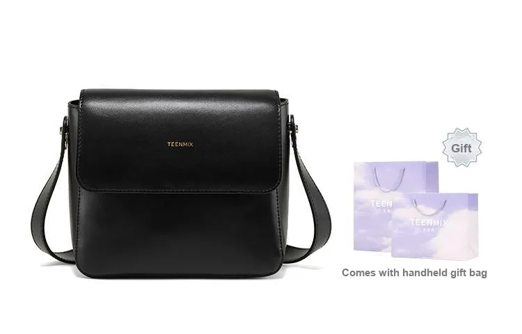 Teenmix Cow Leather Tofu Bag Small Square Bag Shoulder Bag Medium Size Women's Brown/Black-14