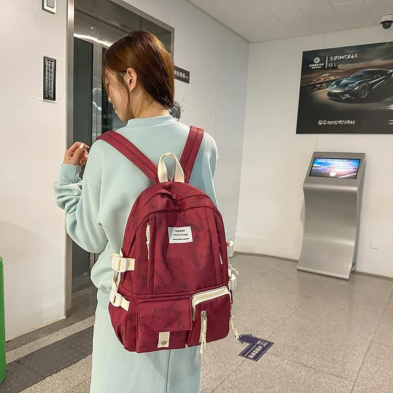 BUBM Nylon Backpack Unisex Black/Ecru/Burgundy/Blue-14