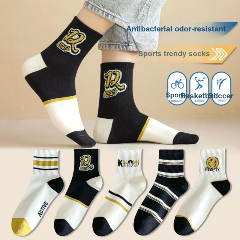 MANCHU Mid Calf Socks Men's 5 Pack Mixed Color-2