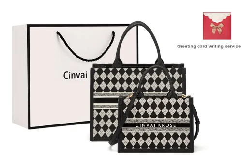 Simvay Clos Handbags Checkered Black Grid With Brand Shopping Bag