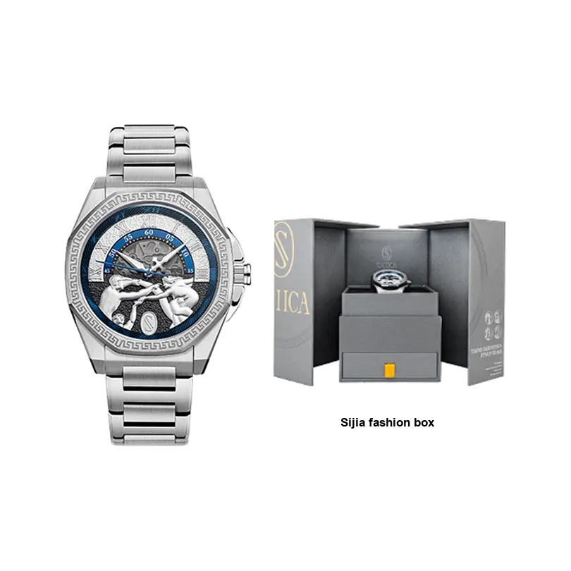 SNIICA Wrist Watch Automatic Mechanical Movement Stainless Steel Watchband Black Dial Men's Watches 8040M A