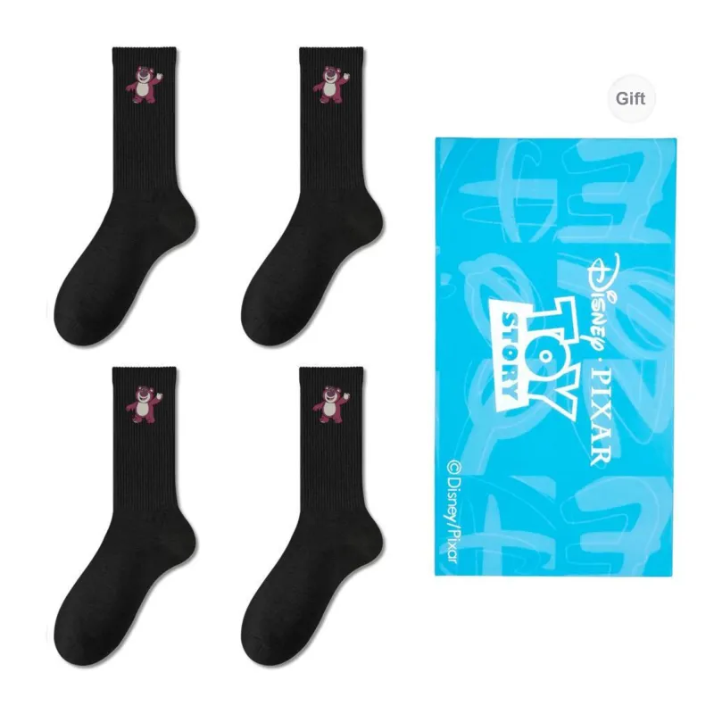 Disney Strawberry Bear Series Mid Calf Socks Unisex Shopping Bag 4 Pack-4