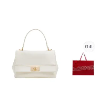 CHARLES&KEITH PU Crossbody Handbag Small Size Women's Cream Milk White/Black