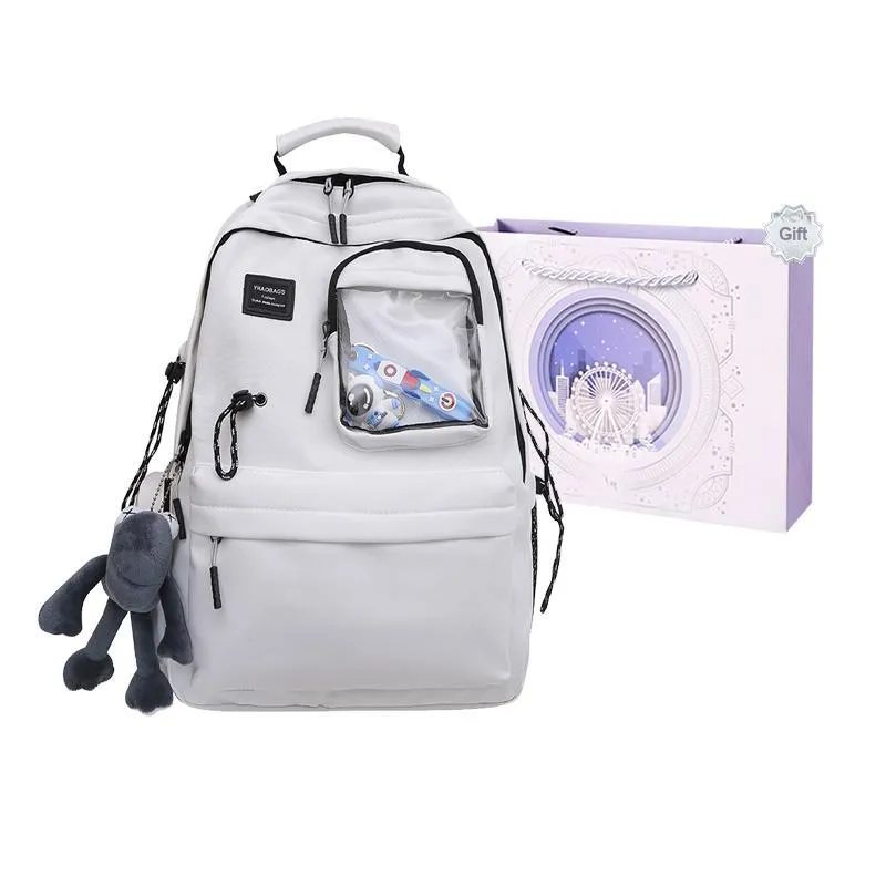 Baona Nylon Backpack Medium Size Unisex 1015 White/1015 Black/1016 White/1016 Black-8
