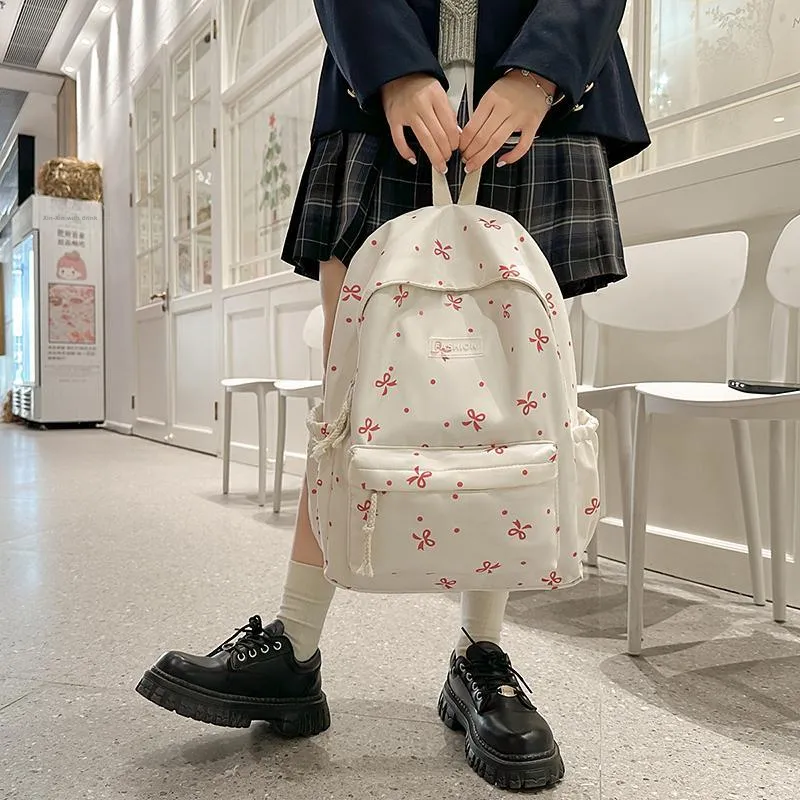 BUBM Nylon Backpack Unisex Black/Purple/White Blue Floral/White Red Floral/White Black Floral-17