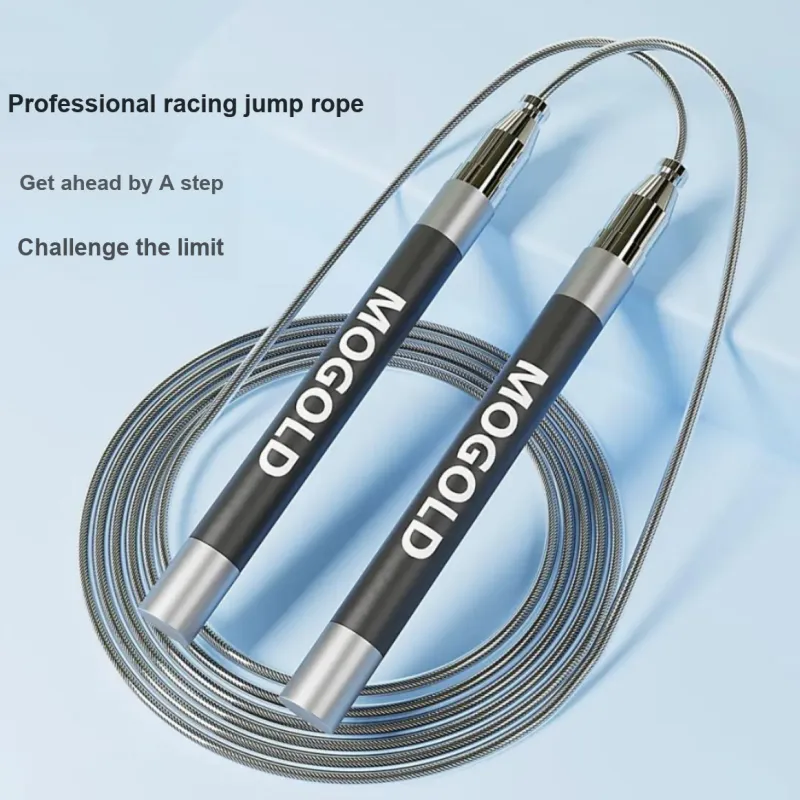 MOGOLD Fitness Training Non Countable Jump Ropes Adults PU+Steel Wire Rope, Aluminum Alloy Controller 2.8m Silver-1