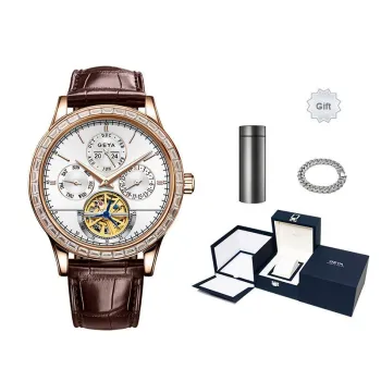 GEYA Conductor Mechanical Movement Cow Leather Strap Watch Men's Watches Blue Dial
