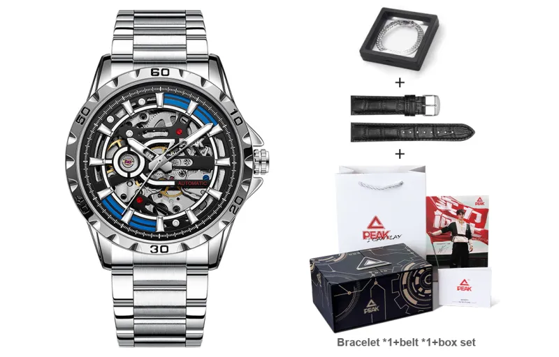 PEAK Explorer Collection Mechanical Movement Silicone Strap Watch Men's Watches Cut-Out Dial-6