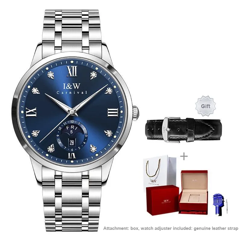 I&W CARNIVAL HWGUOJI Automatic Mechanical Movement Stainless Steel Strap Watch Men's Watches White Dial-15
