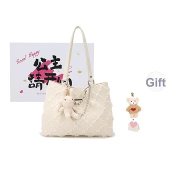 BUHOWE Fabric Tote Bag, Shoulder Bag Regular Women's Ecru
