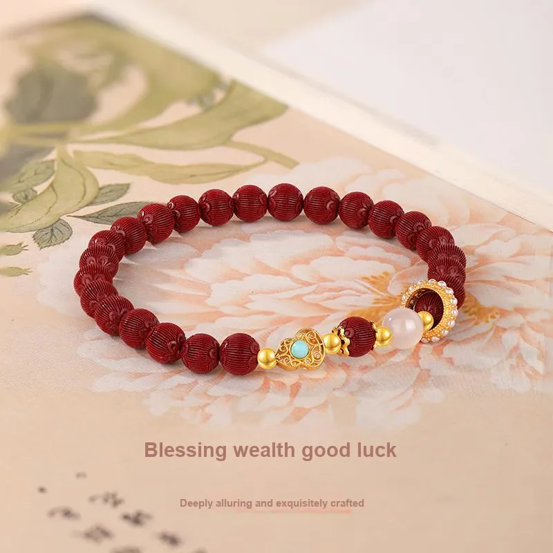 JINLIUFUJIXIANG Reconstructed Cinnabar Bracelets Unisex-2