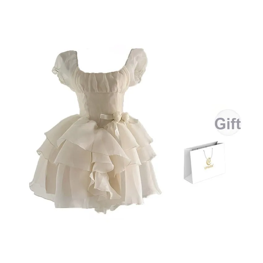 CPAURA Короткое платье с короткими рукавами женское абрикосового цвета