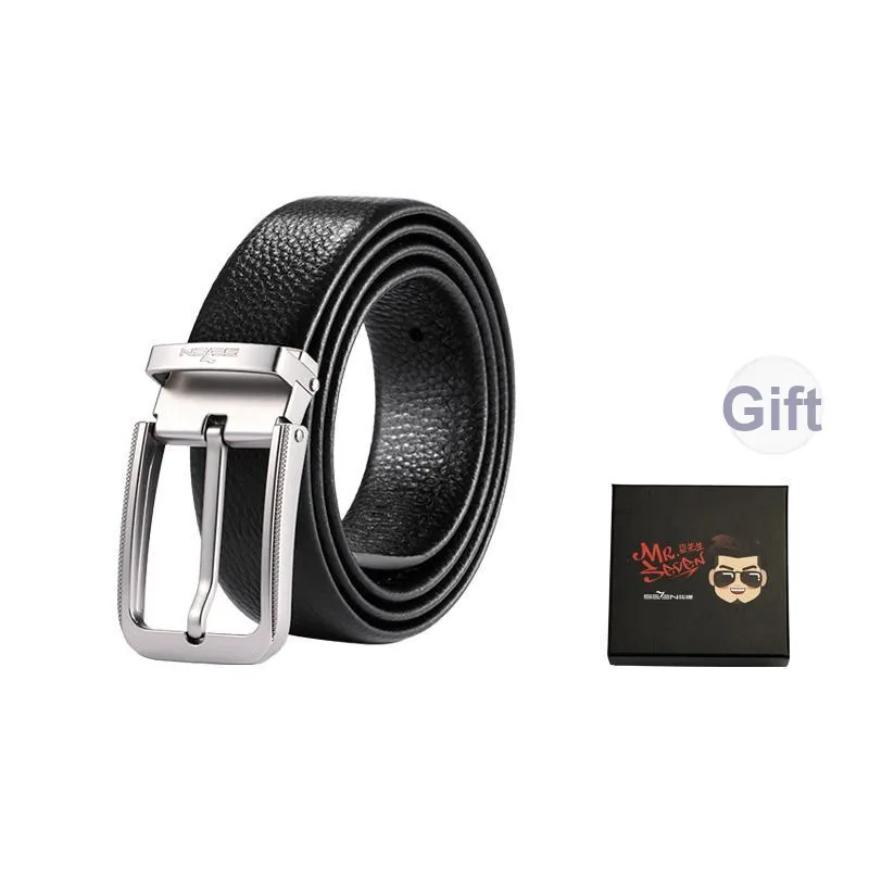 SEVEN Business Casual Pin Buckle Cow Leather Belts Men's 3.5CM