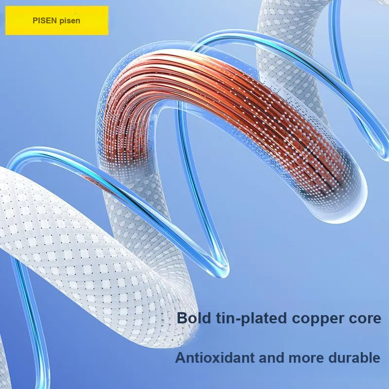 PISEN 66W 2 in 1.2m All in One Aluminum Alloy Yarn Charging Cable AP FC27 1200-19