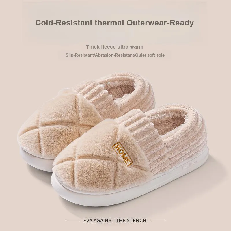 Foot Recreation Winter Solid Color Heel Covered Short Plush Platform Minimalist Style Cotton Slippers Unisex-13