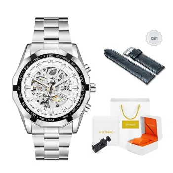 MELSMAO Refined Gentleman Mechanical Movement Alloy Strap Watch Men's Watches White Dial
