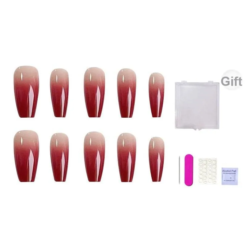 ORANOT Красный Однотонный Блестящий Best Selling Осветляющий False Nail Средний LADDER Красный Градиентный 24мм