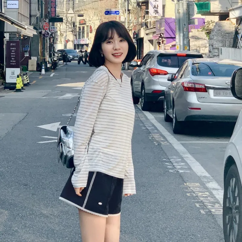Fstudio Summer Korean Style Petite Commute Thin Casual Shorts Women's White/Navy Blue-13