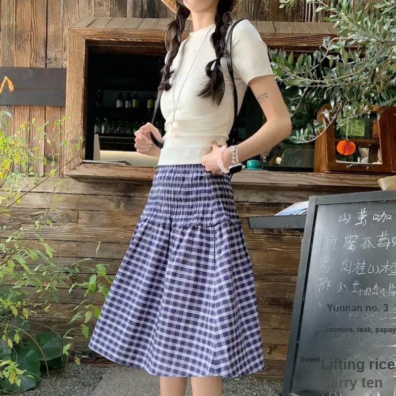 Peaches Peaches Casual Long Skirt Women's Blue-2