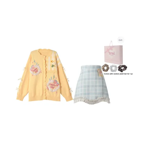 SNBL Комплект с юбкой Женские Желтый Трикотаж + Синяя Юбка